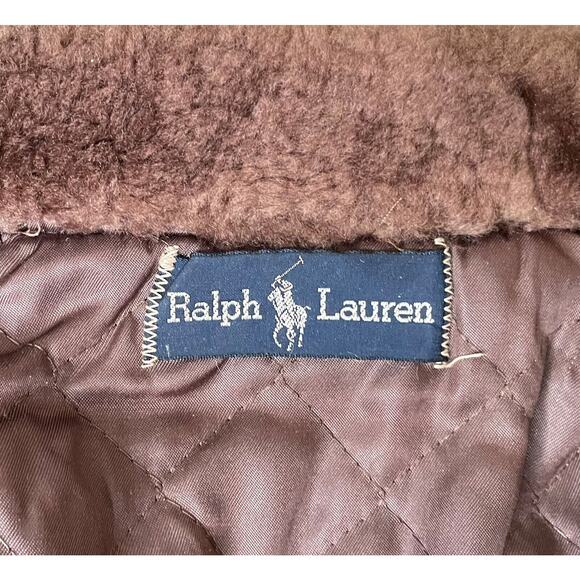 Ralph Lauren Brown Bomber Aviator Jacket Womens 12 Vintage Shearling Collar - Picture 16 of 16